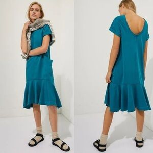 Saturday Sunday Anthropologie Teal Midi Joella Short Sleeve Dress Cotton Pockets